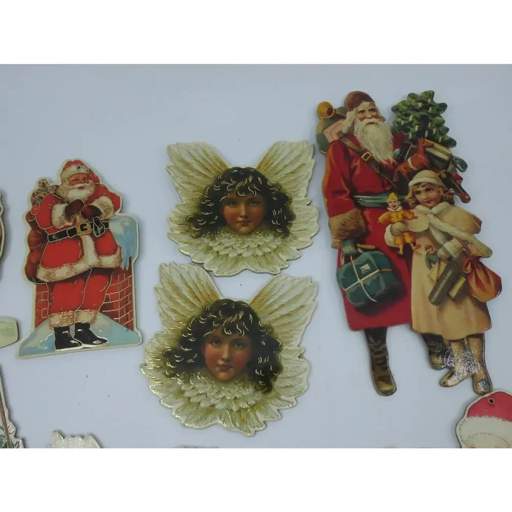 VTG Christmas Merrimack Die Cut Ornaments Victorian Style Lot of 14 Angel Santa